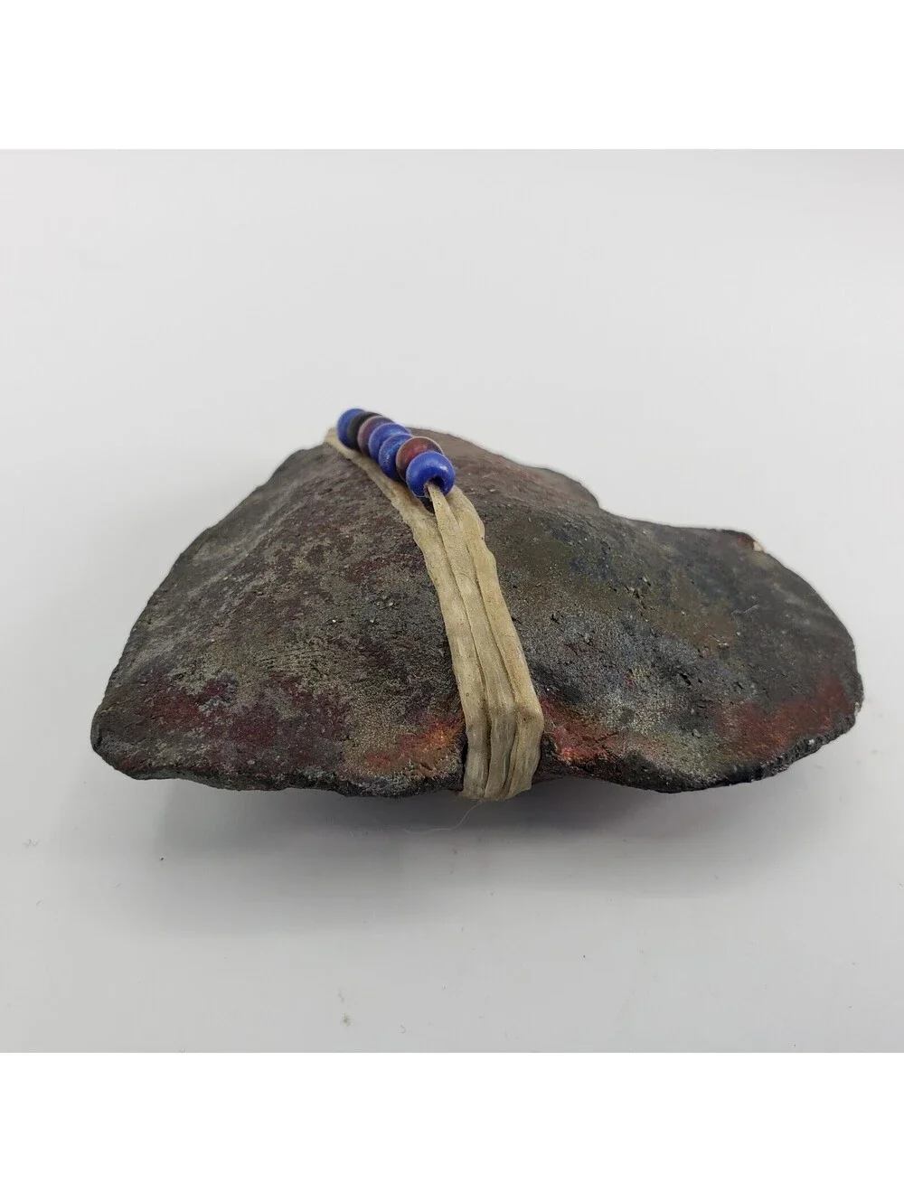Raku Art Pottery Spirit Rattle Heart Shape Beaded Hand Made Artisan